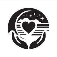 Valentine's Day Heart Background with Hand Love Logo White Background Design vector