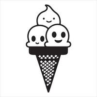 Adorable Kawaii Ice Cream with Cat Ears Silhouette cartoon Coloring Book vector