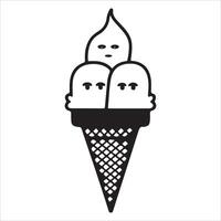 Adorable Kawaii Ice Cream with Cat Ears Silhouette cartoon Coloring Book vector