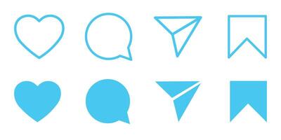 Like, love, comment, share, save icon set. Social media interface icon set. vector
