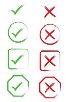 Green Check mark and red cross mark icon set vector