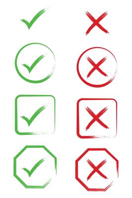 Green Check mark and red cross mark icon set