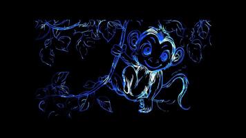 Neon frame effect, monkey on black background video