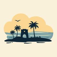 Tropical island with palm trees and a lighthouse vector
