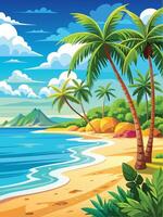 Background-Tropical beach with palm trees and sand. vector