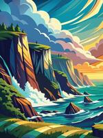 Background-Seascape with high cliffs in the ocean. vector