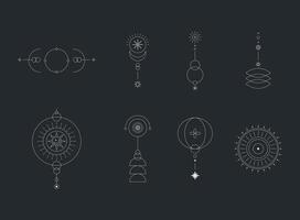 Set of moon and sun line art. Minimal boho linear symbols. Celestial mystic element. line art illustration vector