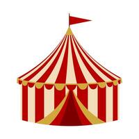 Circus tent isolated. A classic circus tent with red and white stripes, topped with a small red flag. Design of a traditional circus environment. vector