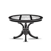 A black and white illustration of a round table vector