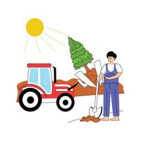 Farmers using machinery to harvest root vegetables vector