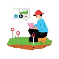 A scientist using technology to measure plant growth vector