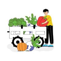 A worker loading freshly harvested vegetables into a vehicle vector