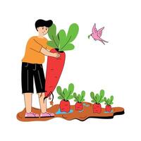 A farmer pulling up fresh carrots from the soil vector
