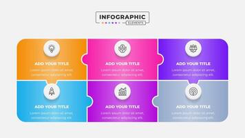 6 steps puzzle infographic presentation design template with icons vector