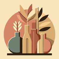 Minimalist Botanical Art with Geometric Shapes vector