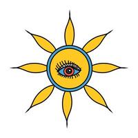 This is a drawing depicting a sun that has an eye at its center vector