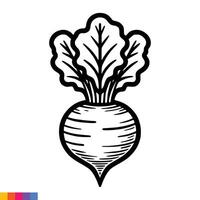 A beet root is shown in a black and white vector