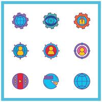A set of icons that include a person, a globe, and a camera vector