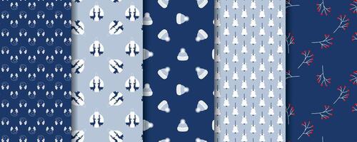Set of seamless minimalistic christmas patterns. Suitable for wrapping papper, fabric, backgrounds, backdrops vector