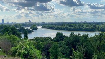 panorama of Belgrade with clouds running across the sky and highlights on the river. High quality 4k footage video