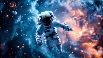 astronaut in outer space with stars and nebula in background video