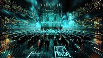 urban future and digital dreams in smart city connected by gradient grid lines.Wireless network and communication technology concept with abstract buildings and city background video