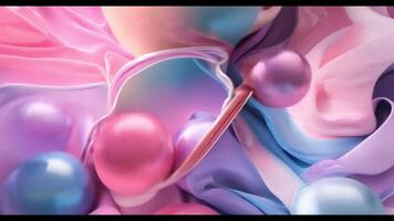 Bright, colorful spheres move and interact with fabric. dynamically transform into a pink dumbbell with rhinestones video