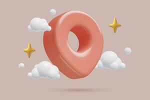 3d location pin pink plastic icon with clouds and stars address and place pointer concept design vector