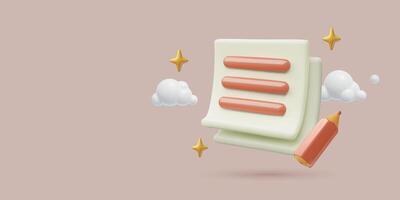 Registration 3d banner with paper document and a pencil icons on a peach fuzz background vector