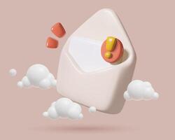 Mail envelope 3d icon with exclamation point opened paper envelope in clouds with important message vector
