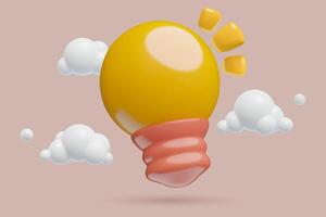 Light bulb with clouds 3d icon idea solution and insight concept business illustration vector