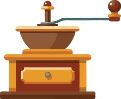 Classic wooden coffee grinder with rotating handle and storage drawer vector