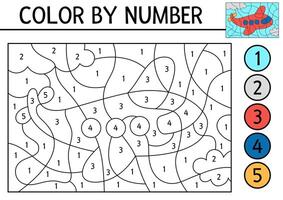 transportation color by number activity with plane flying in the sky. Air transport scene. Black and white counting game with airplane. Coloring page for kids with aircraft vector