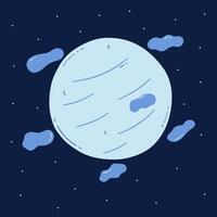 Blue planet with clouds and stars in space around. vector