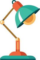 A colorful illustration of a modern desk lamp with a teal shade and orange base, providing light in a cozy workspace vector