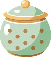 A green ceramic jar with a lid and a polka dot pattern vector