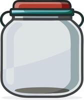 A simple, empty glass jar with a red lid and green vector