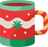 Festive illustration of a colorful holiday mug with a candy cane-striped handle and decorative patterns vector