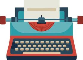 Colorful vintage typewriter ready for writing on a blank sheet of paper in a creative workspace vector