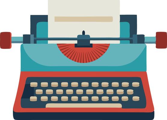 Colorful vintage typewriter ready for writing on a blank sheet of paper in a creative workspace