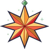 A colorful eight-pointed star with a green gem at its peak is surrounded by small, glowing stars vector