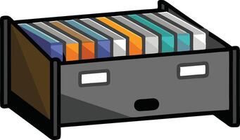 illustration of a modern filing drawer filled with colorful documents, showcasing organizational tools for efficient workspace management vector