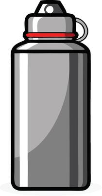 A large gray sports water bottle with a black cap and red ring.
