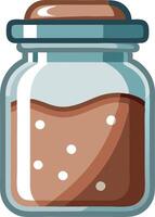 A glass jar with a brown lid and a brown liquid inside, possibly containing a potion or magic elixir vector