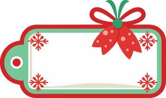 A red and green Christmas gift tag with a bow and snowflakes, perfect for adding a festive touch to any holiday present vector