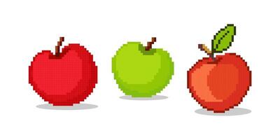 Apple pixel set . Pixelated fruit illustration. vector