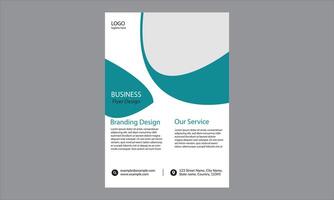 Business flyer design. It features a prominent teal and white color scheme with a large, abstract circular shape on the left side that partially overlaps onto the right side. vector