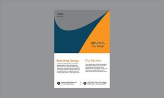 Business flyer design. It features a modern and professional layout with a color scheme of blue, orange, and white vector