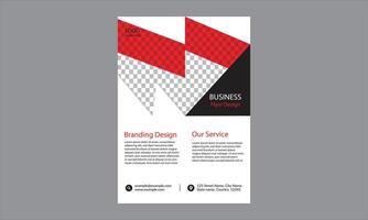 Business flyer design.The flyer features a geometric pattern with alternating red and white triangles on the left side, creating a three-dimensional effect. vector