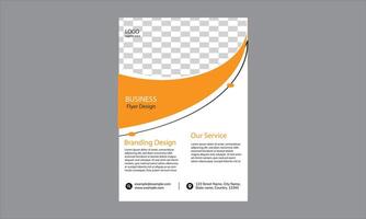 business flyer design. It features a modern and professional layout with a color scheme of orange, white, and black. vector